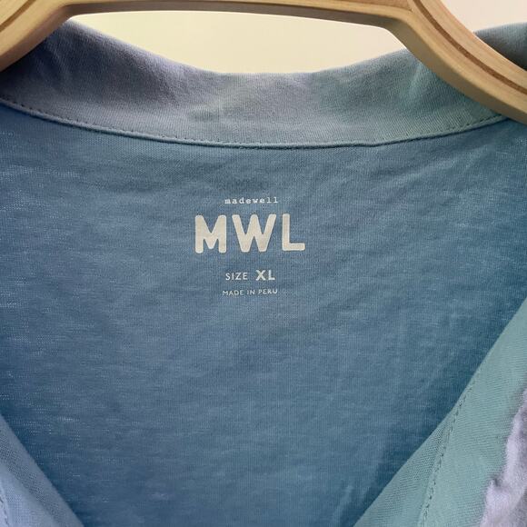NWT Madewell MWL Polo Twist Tee: Botanical Dye Edition Size XL Light Blue Crop - Picture 5 of 9